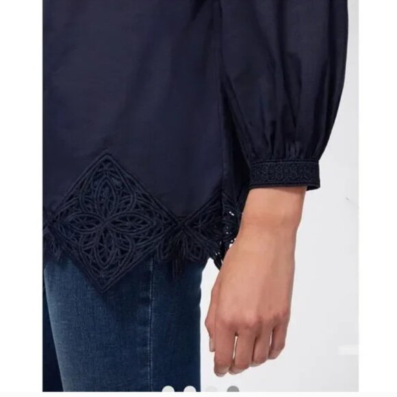 Chico's Lace Trim Blouse Top Size XL (16) Navy Blue - Picture 4 of 16
